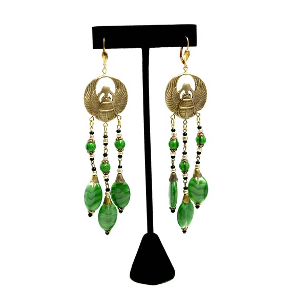 Vintage 1930s CZECH Scarab Brass and Green Banded