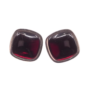 Vintage SWANK Red Glass Cufflinks: Mid Century Silver Plate