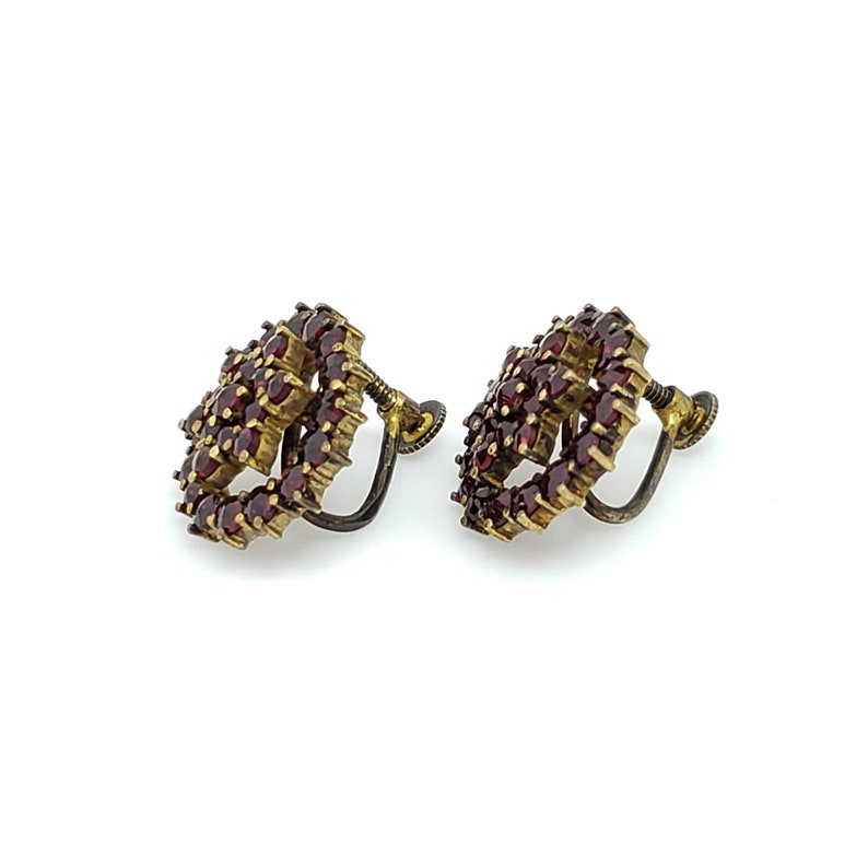 Vintage 1950s Bohemian Garnet and Gold Washed Screw Back Earrings 50s ...