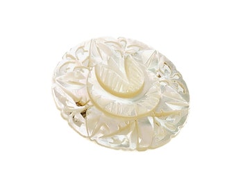 Vintage 1960s Mother of Pearl Brooch - BETHLEHEM Carved Shell Flower Large Brooch - White Mothers Day Brooch