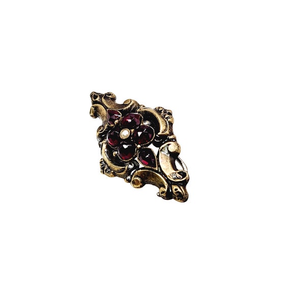 Antique Victorian Garnet, Pearl Brooch - 1850s Ea… - image 7