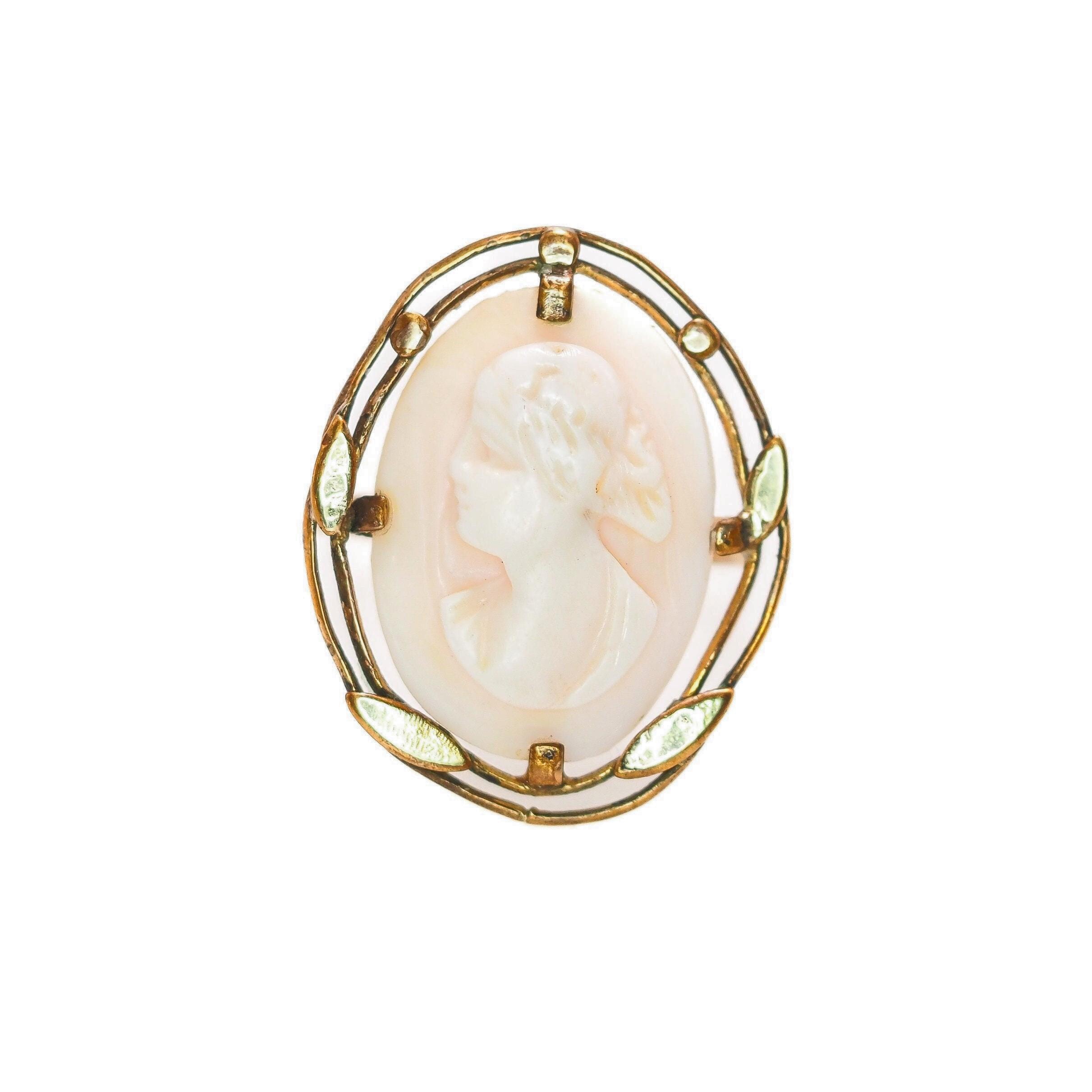 Antique Art Nouveau Angel Skin Coral Cameo 10K Gold Ring - 1910s Size 6.25