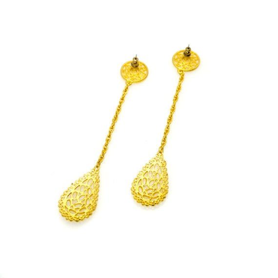 Vintage 1980s Gold Tone Statement Dangle Earrings… - image 7