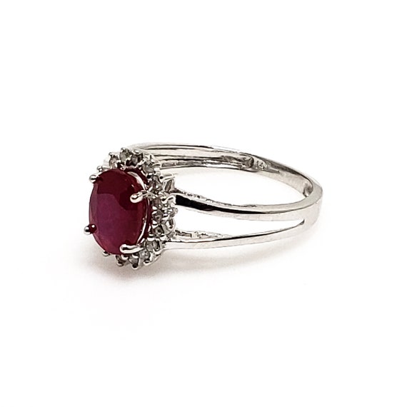Vintage 1990s Ruby, White Gold Diamond Ring - Ova… - image 4