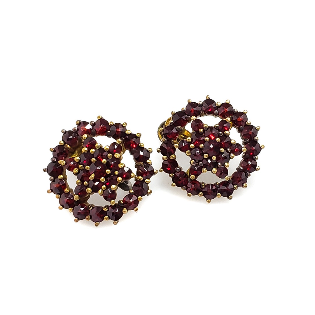 Vintage 1950s Bohemian Garnet and Gold Washed Screw Back Earrings 50s ...