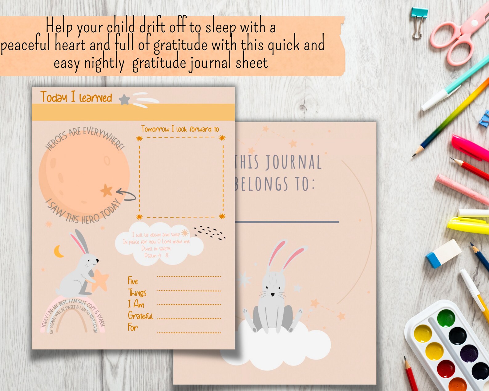 Gratitude Journal Printable Nightly Journaling Sheet for Kids, Kids Nightly Affirmations, Kids ...