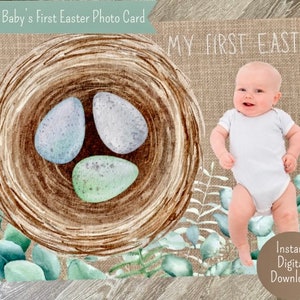 Baby’s First Easter Digital Photo Card, Baby’s First Easter Photo Background, Baby’s First Easter Digital Mockup, Baby’s First Easter Photo