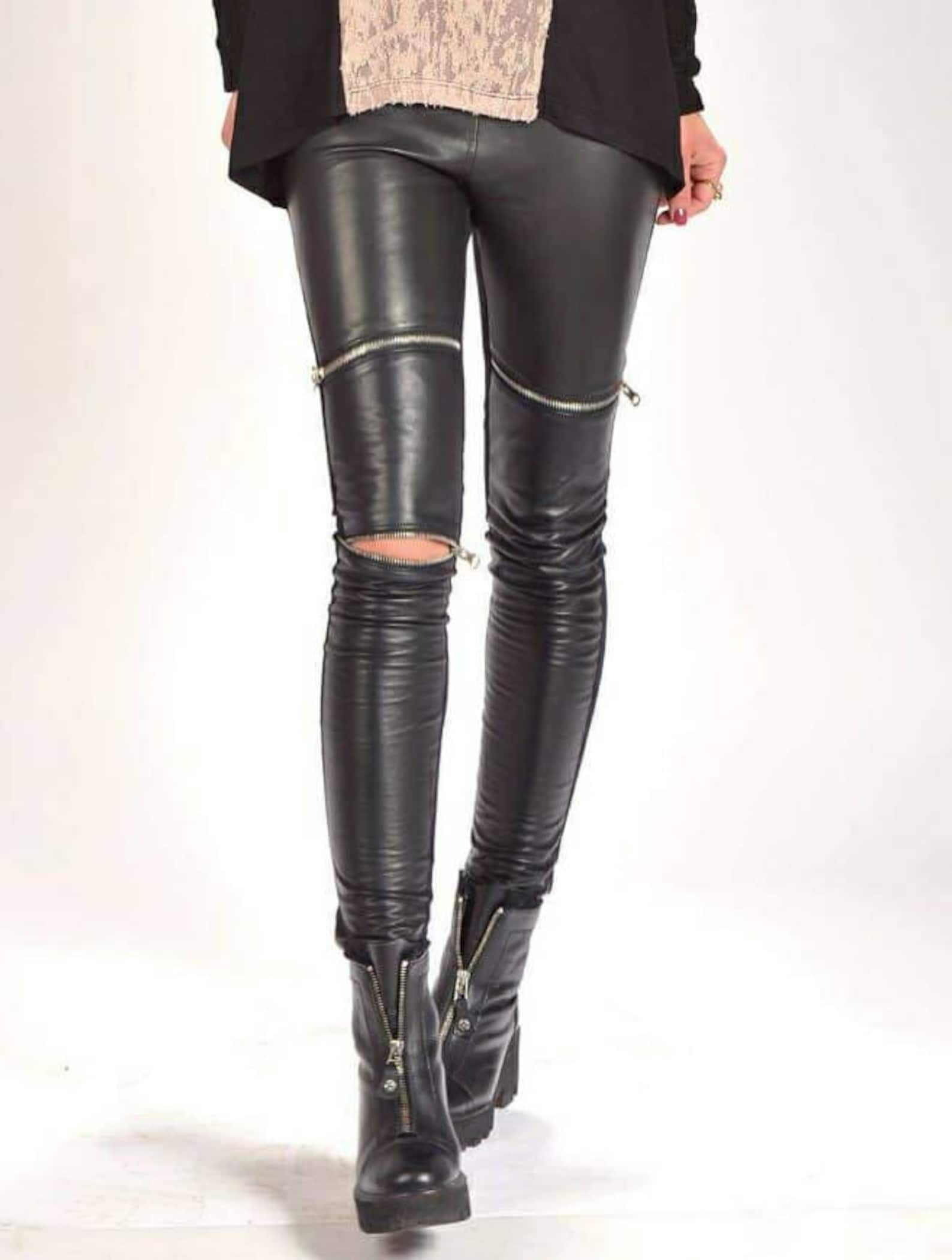 Schwarze echt Leder Leggings/Schwarze Lederhose/Frau Echtleder Etsy