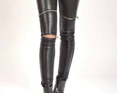 Black Genuine Leather Leggings/black Leather Pants/woman Genuine