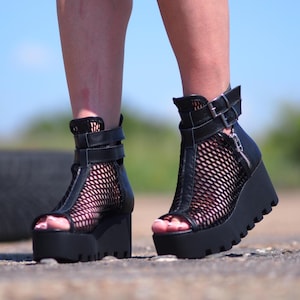 Women Genuine Leather open toe boots,Leather platform sandals,Women leather wedges Sandals,Platform summer boot,Women leather summer booties