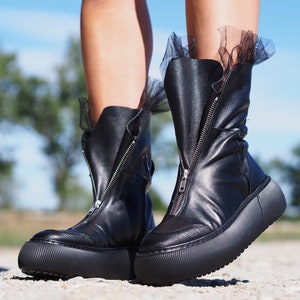 Dames echt lederen sneakers laarzen, zwarte leren laarzen voor dames, dames lederen laarzen, leren laarzen dames, dames echt lederen laarzen