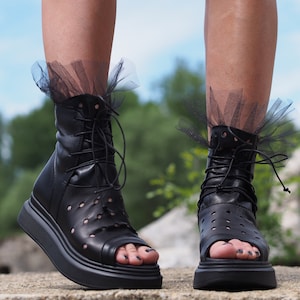 Women s Genuine Leather Summer Boots Leather Gladiator Sandals for Women Black Leather Summer Boots Women leather Sandals Leather boot women