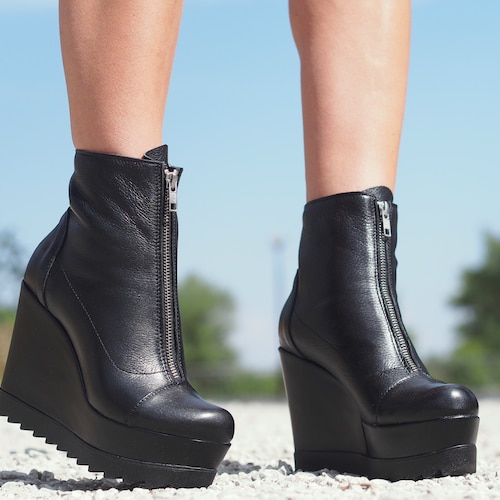 Black Genuine Leather Boots/woman Genuine Leather - Etsy