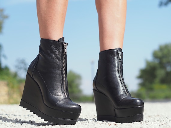 Extravagant Black Genuine Leather Boots,women's Leather Boots