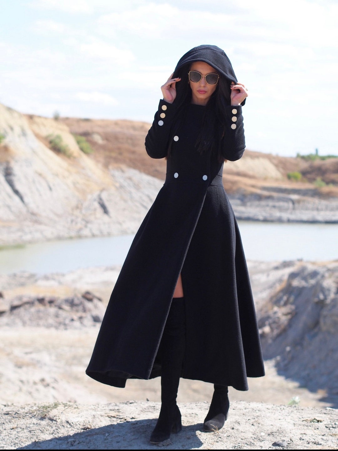 Abrigo Mujer con Capucha Poliéster Algodón Manga Larga  Winter coats  women, Long winter coats women, Long black winter coat