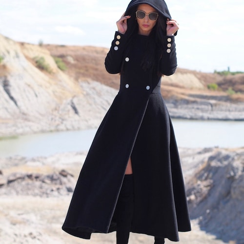 Long Wool Coat Womenlong Cashmere Coatwomen Wool Coatblack - Etsy