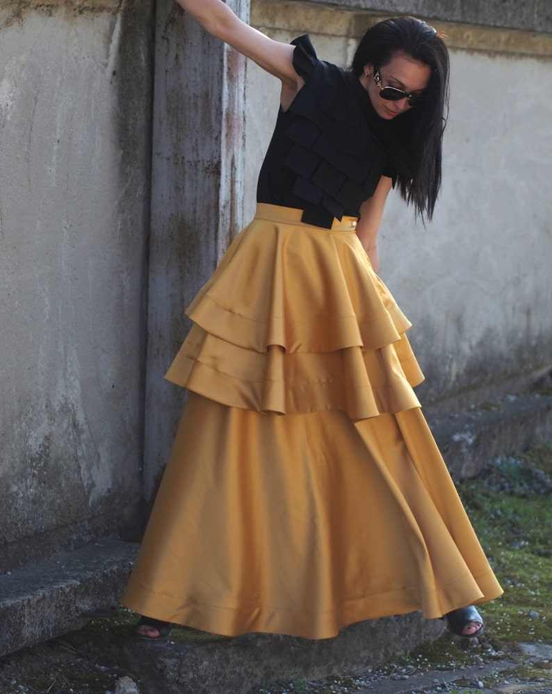 Long Maxi skirtextravagant long skirtloose maxi casual Plus size skirtYellow skirtasymmetric skirtball gown skirtHigh Waist Skirt