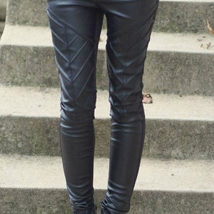 Women Genuine leather leggings,Black genuine leather leggings,Extravagant black leather pants