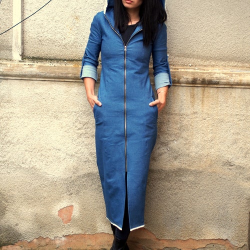 long sleeve denim long coat ladies