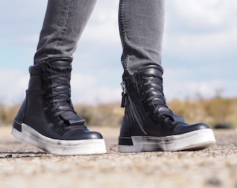 Men's Genuine leather Sneakers Boots,Mens Leather boots,Black leather boots for mens,Handmade boots,Men leather boots,Men's Casual boots