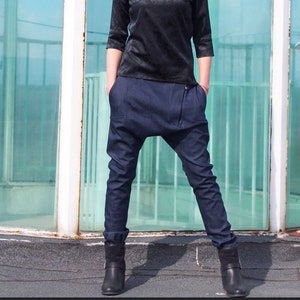 woman drop crotch pants/denim drop crotch pants/denim harem pants/woman denim pants