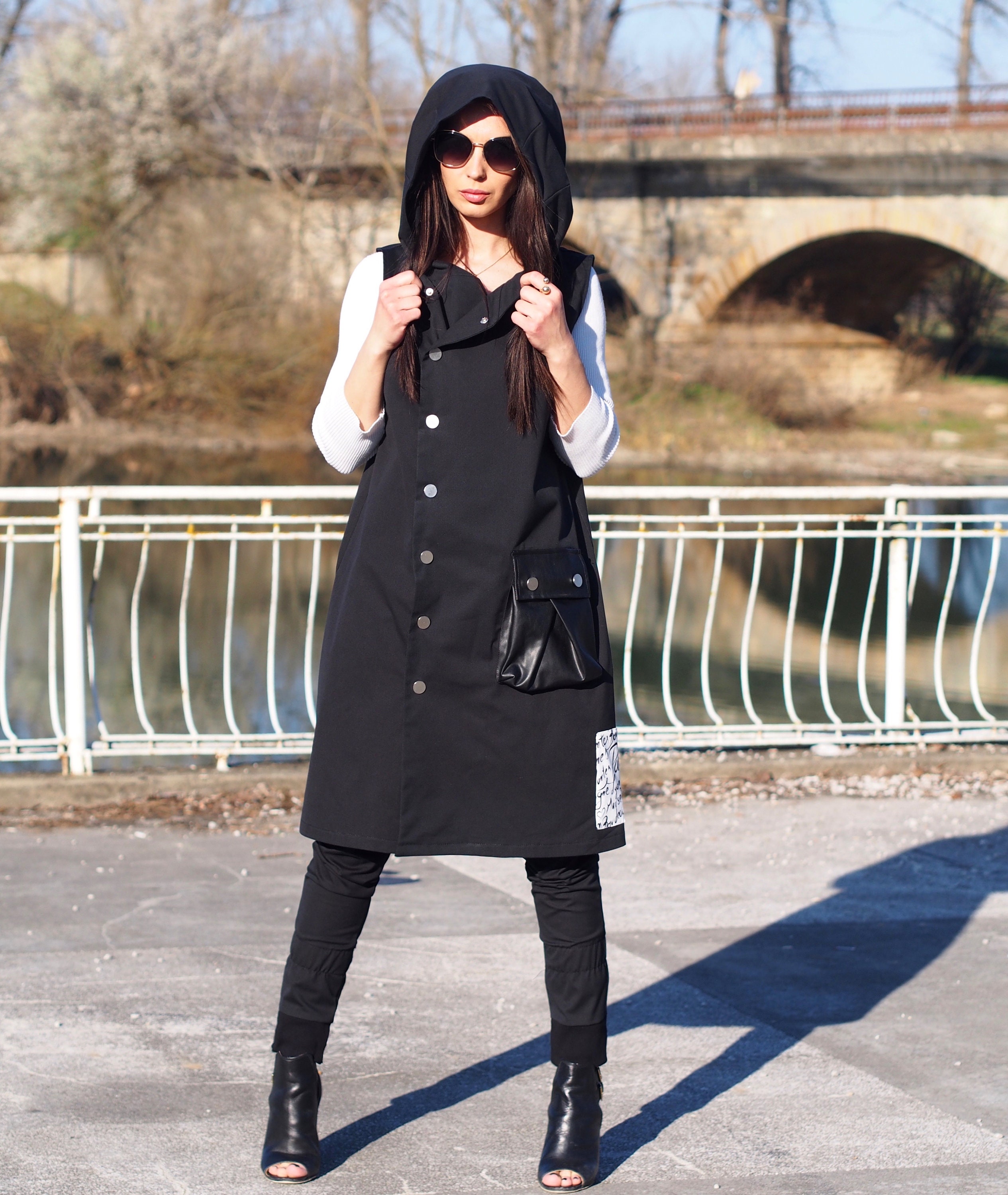 Black Long Jacket,sleeveless Jacket,black Oversize Vest Jacket