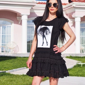 Women short summer dress,Women Lace cotton Dress,Women summer lace dress,Women party dress,Women summer boho dress,black short lace dress