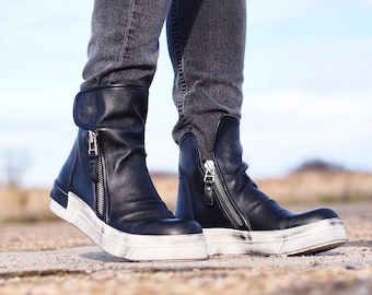 Men's Genuine leather Sneakers Boots,Mens Leather boots,Black leather boots for mens,Handmade boots,Men leather boots,Men's Casual boots