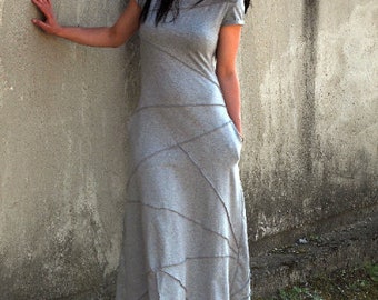 Handmade Gray Jersey Maxi Dress With Draped Scarf - Etsy