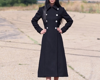 Extravagant Long Wool Coat for women,Stylish and Elegant wool cashmeere coat,Long wool winter coat,Black Maxi cashmere coat,Plus size coat
