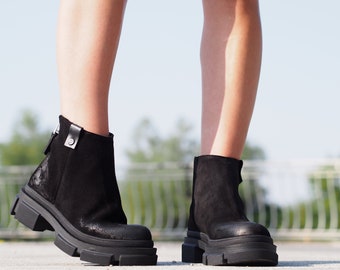 Women Genuine Leather boots/Black leather boots,Extravagant leather boots by Adrenaline