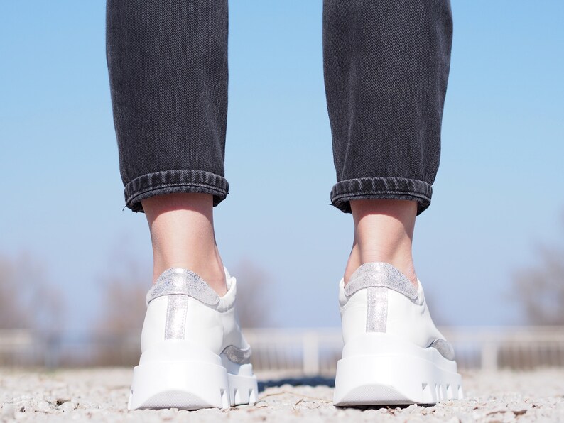 White Genuine Leather Sneakers/woman Genuine Leather Etsy