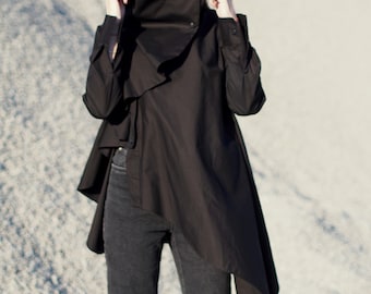 Women asymmetric shirt/black asymmetric top/women maxi shirt/plus size cotton shirt/oversize shirt/black asymmetric shirt /loose shirt women