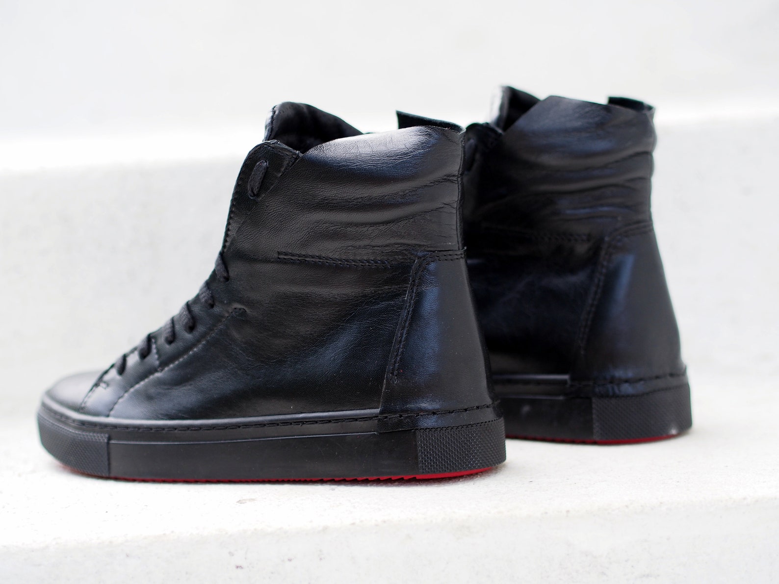 Black Genuine Leather Sneakerswomen Genuine Leather - Etsy