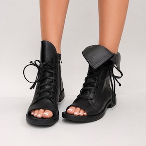 Women Genuine leather summer boots,Leather Gladiator Sandals,Peep Toe Boots,Open Toe Ankle Boots,Ankle Sandals,Cut out later booties