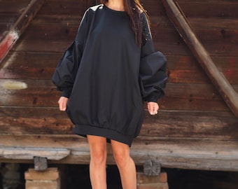 Frauen Oversize Kleid, schwarzes Maxi Kleid, Frauen Ärmel Kleid, extravagantes loses Kleid, lockeres Kleid, Oversize Kleid, Plus Größe Kleid