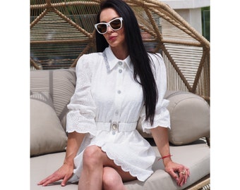 White summer cotton lace dress for women,Women wedding Lace dress,White cotton summer dress,Women Summer white dress,White boho summer dres