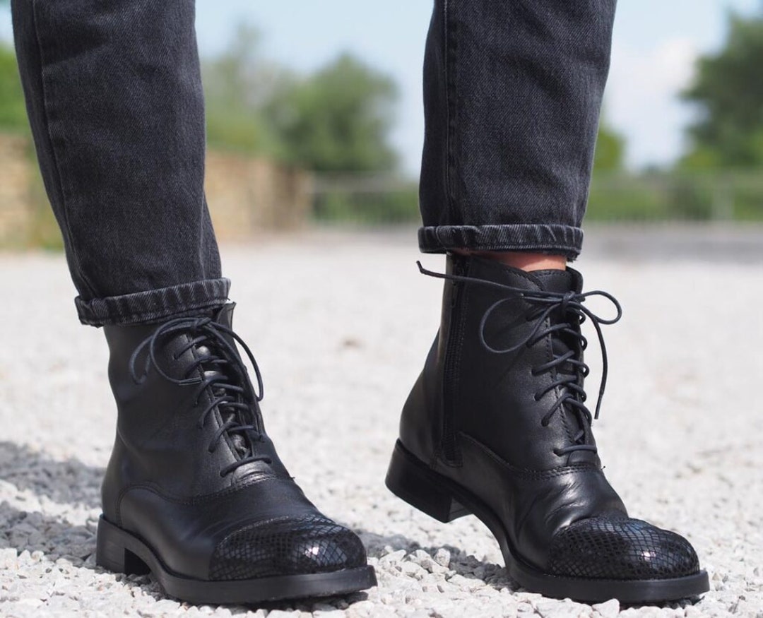 Black Genuine Leather Boots, Women Genuine Leather Boots, Winter