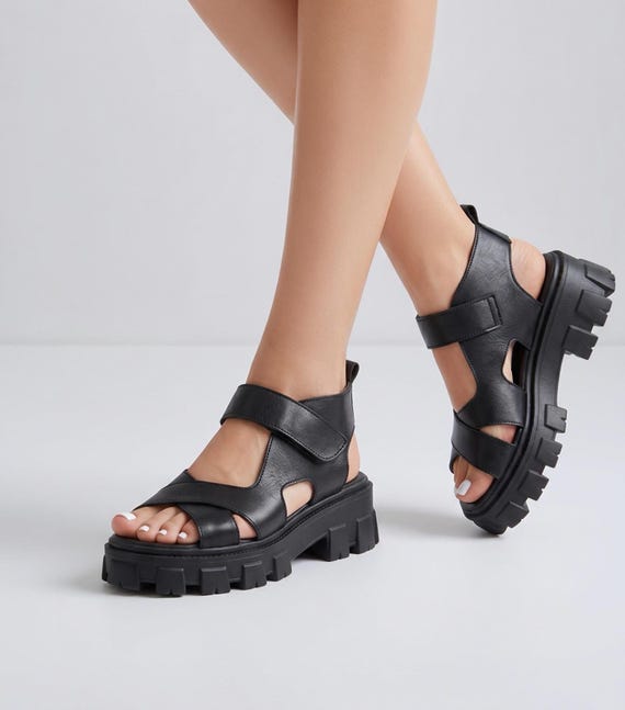 Black Leather Sandals Women, Platform Sandals, Chunky Sandals, Gladiator Sandals, Comfortable Leather Sandals, Summer Shoes