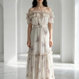 Chiffon Maxi Dress Floral Dress Off Shoulder Dress Boho Wedding Guest Dress Romantic Dress Elegant Summer Dress image 2