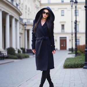 Long cashmere coat,Wool coat women,women wool coat,Black wool coat,cashmere coat,Wool Hooded coat,maxi coat,winter coat,plus size coat