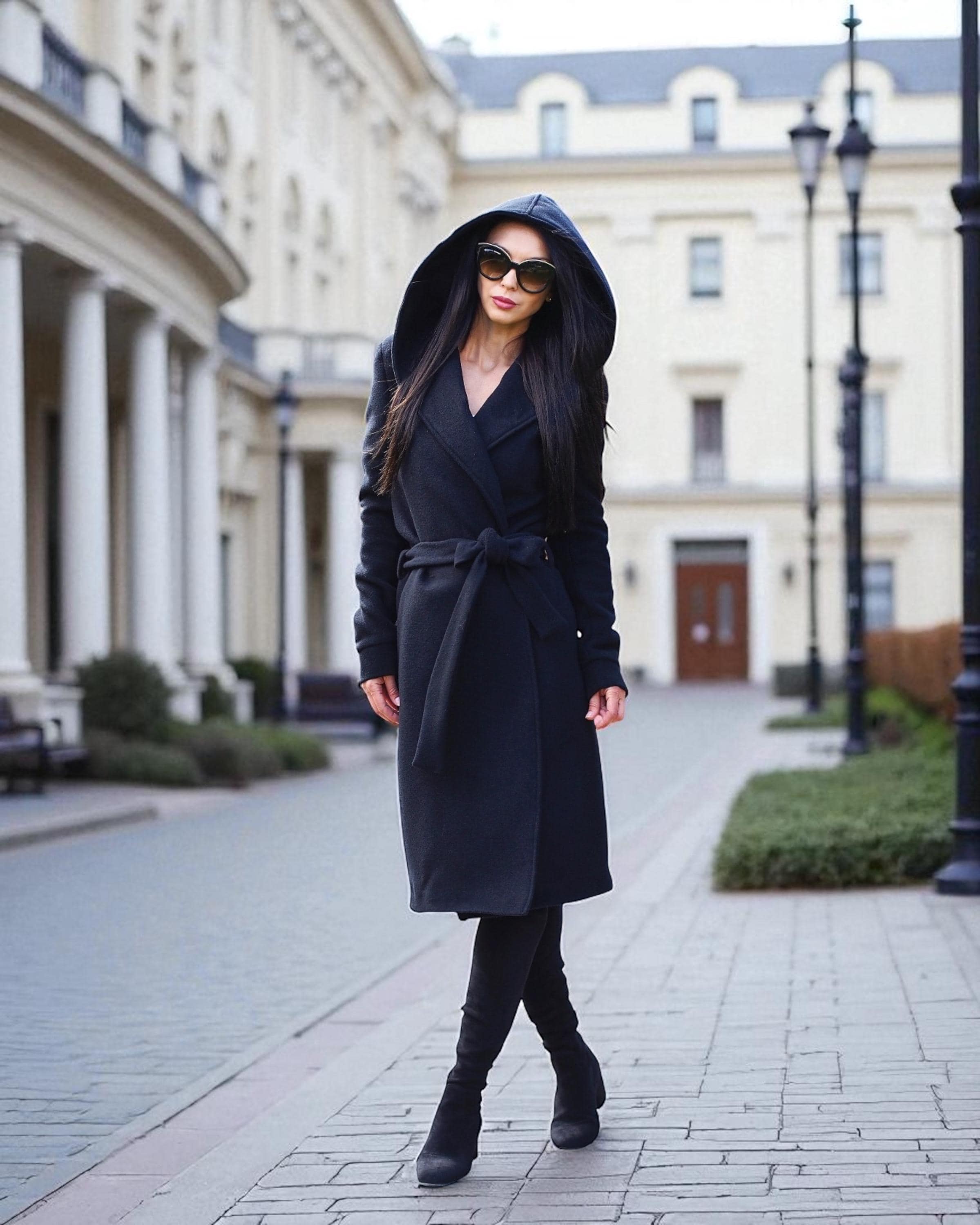 Long Wool Coat Women,women Wool Coat,black Wool Coat,wool Hooded
