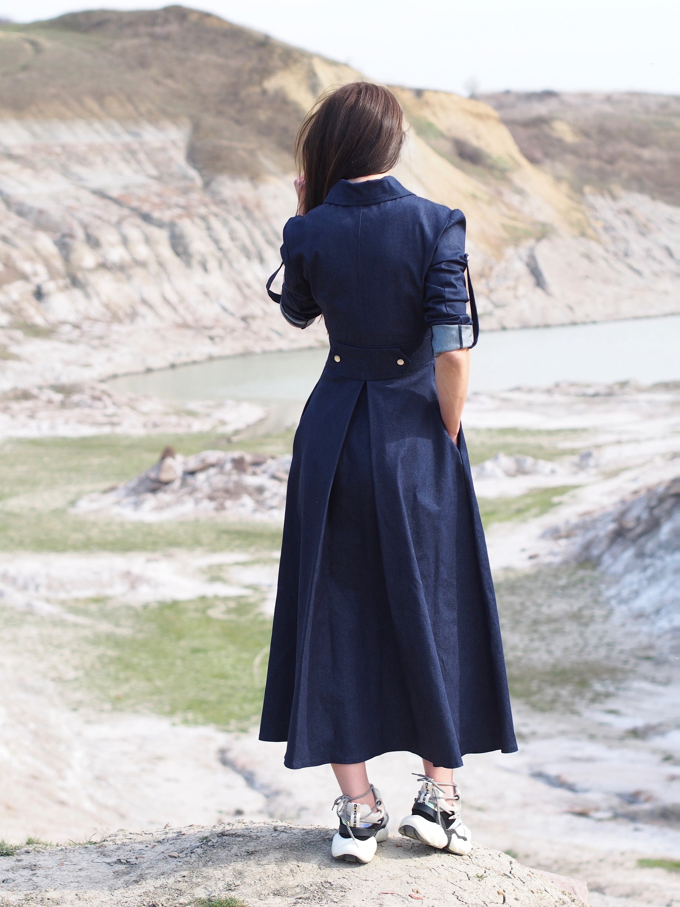 denim blue business dress maxi Vintage Iridescent Maxi Dress (M) – Holy Thrift main image 1