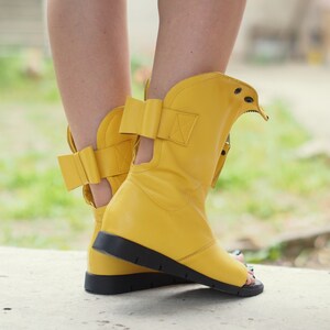 Yellow Genuine leather summer boots,Leather Gladiator Sandals,Peep Toe Boots,Open Toe Boot,Ankle Sandals,Steampunk Shoes,Gothic Sandals image 6