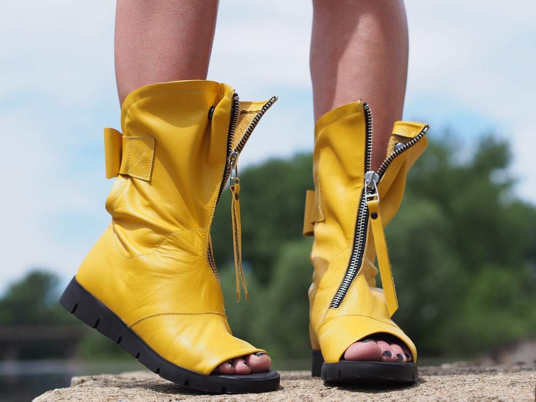 Women's Genuine Leather Summer Boots,yellow Leather Summer Boots ...