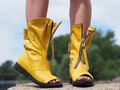 Yellow Genuine leather summer boots,Leather Gladiator Sandals,Peep Toe Boots,Open Toe Boot,Ankle Sandals,Steampunk Shoes,Gothic Sandals product logo