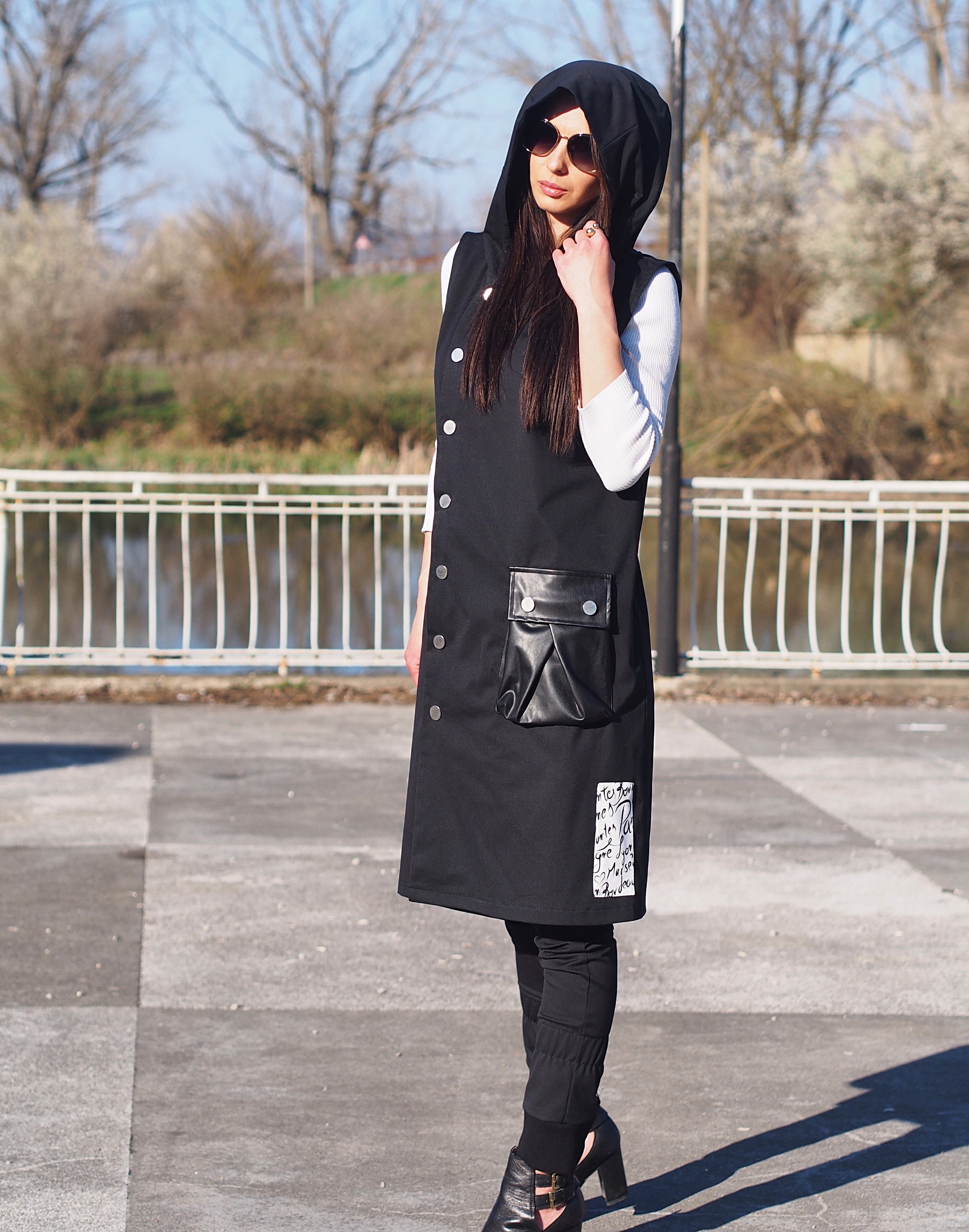 Black Long Jacket,sleeveless Jacket,black Oversize Vest Jacket