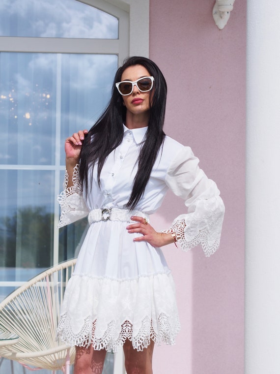 knee length dresses for ladies Mantù Shirt Dress - Flowy Cotton Designer Dress main image 0