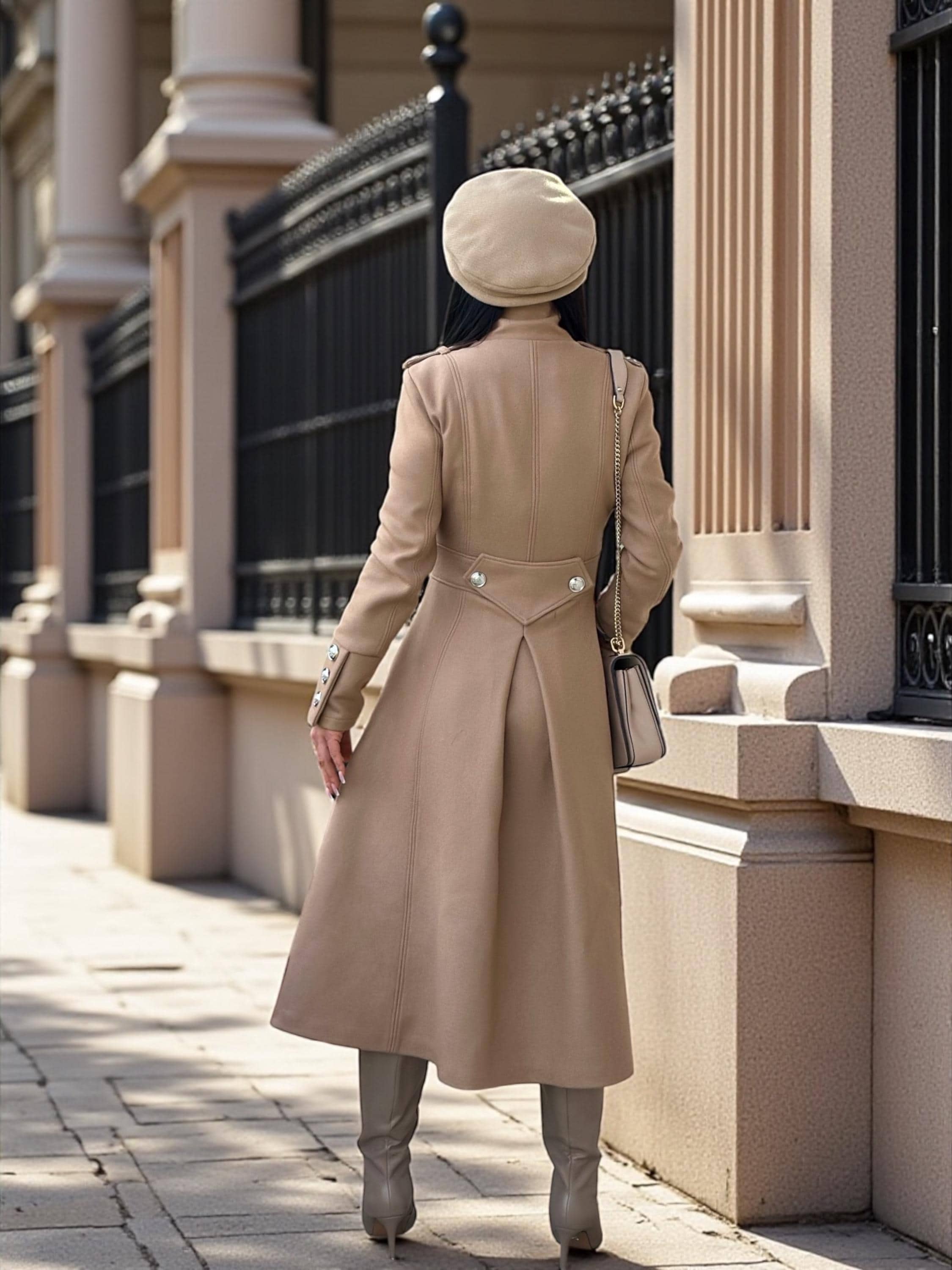 ウール ダブルブレスト ロングコート キャメル キャメルウールロングコート：ダブルブレスト冬用ジャケット - Etsy 日本