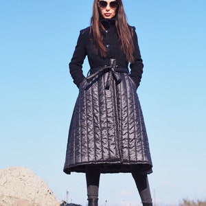Wool Quilted coat women,Long cashmere coat,women wool coat,black wool coat,black cashmere coat,plus size wool coat,maxi coat,winter coat